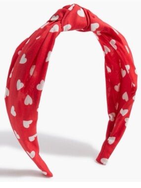 J Crew Twisted Knot Headband Red & Cream Heart Print